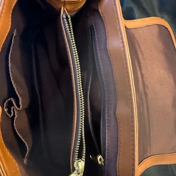 LL Bean Signature Tan Leather Shoulder Bag Braided Strap - Picture 2 of 6